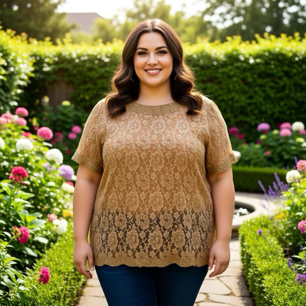 Vintage 80s Sequins Lace Cocktail Evening Top Women Plus 26W Light Gold Nylon